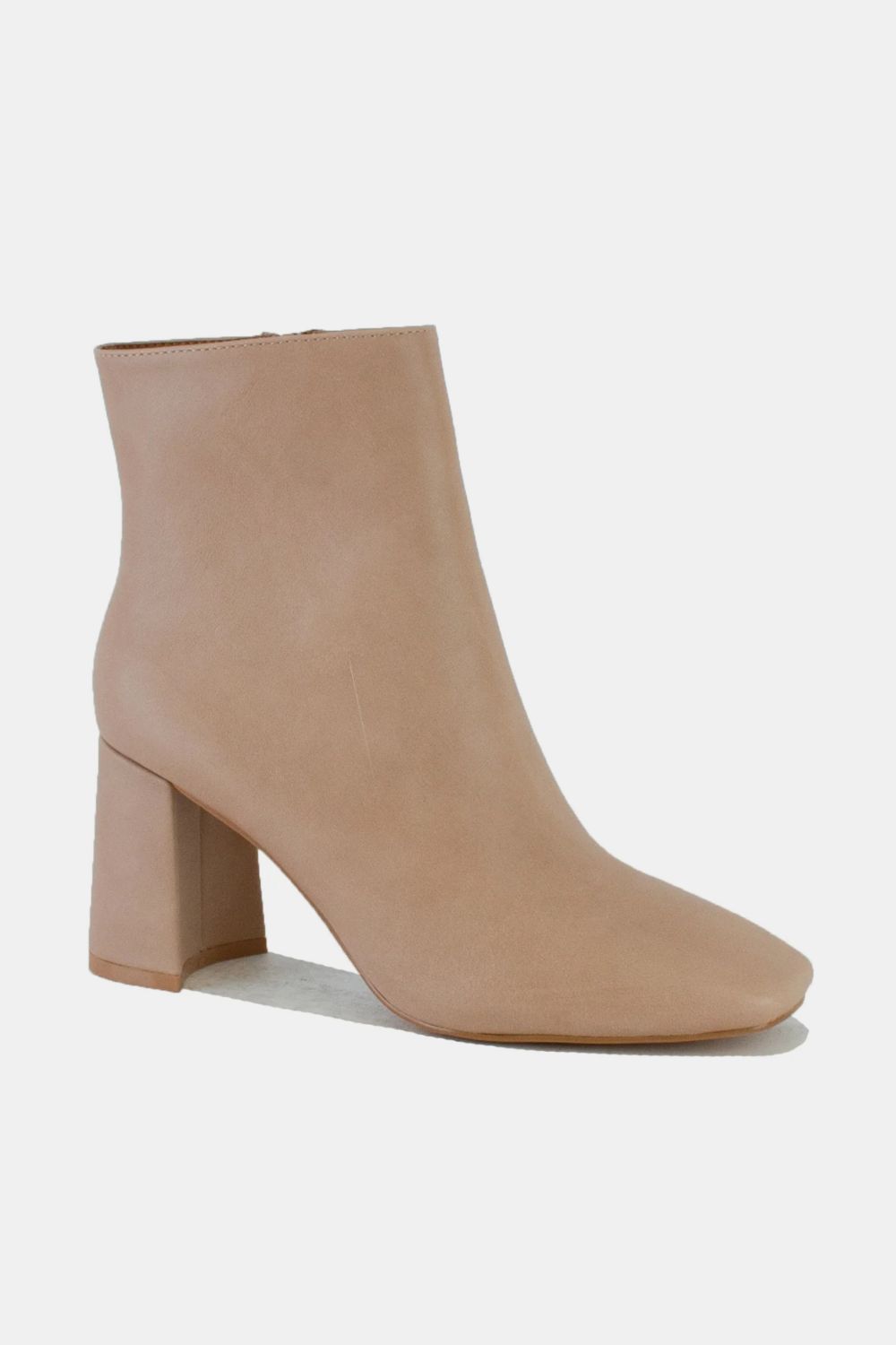 Leather Block Heel Boots with Side Zippers