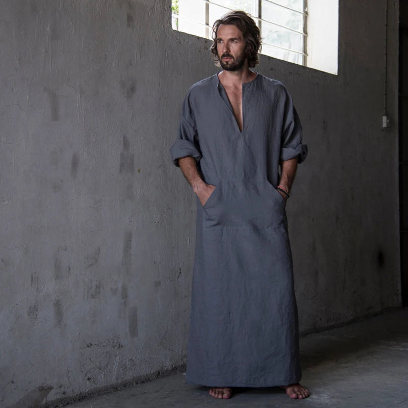 Mens Natural Linen Cotton Ultra Long Floor Length Robes