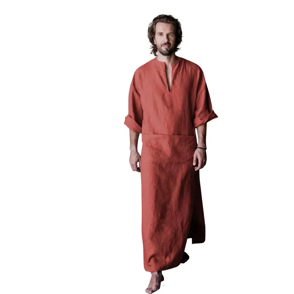 Mens Natural Linen Cotton Ultra Long Floor Length Robes