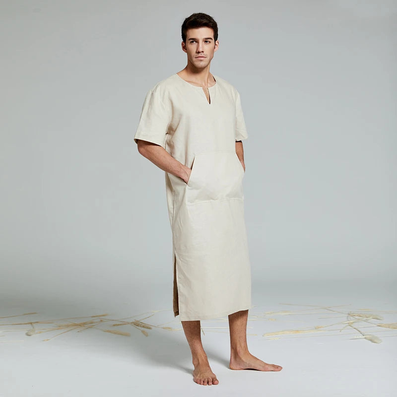 Mens Natural Linen Cotton Ultra Long Floor Length Robes