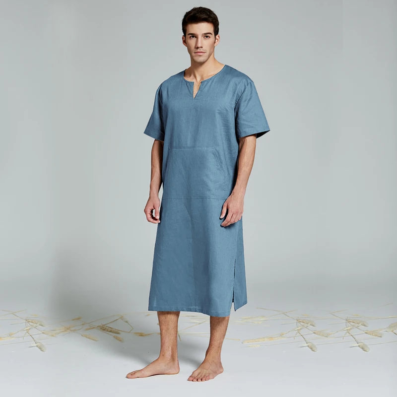 Mens Natural Linen Cotton Ultra Long Floor Length Robes