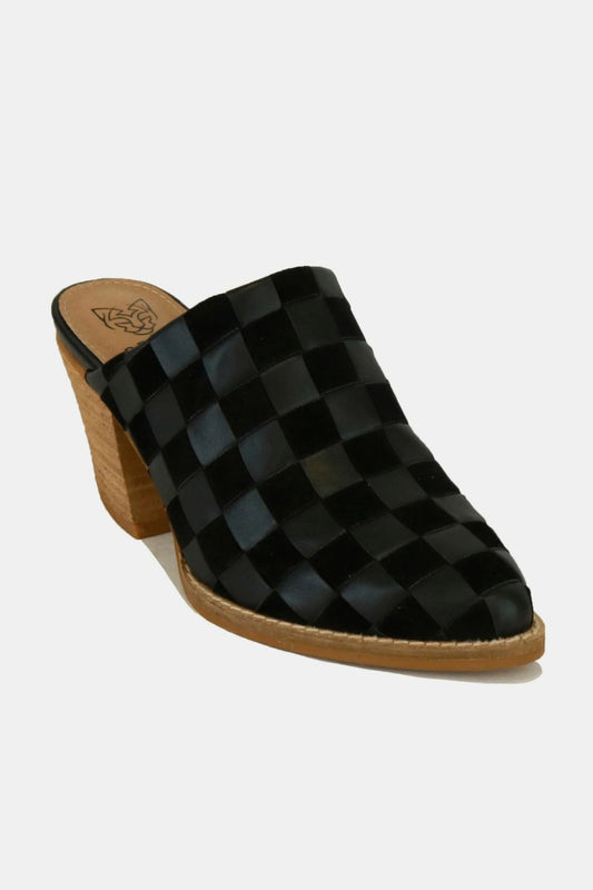 Checkerboard Block Heel Mule Shoes