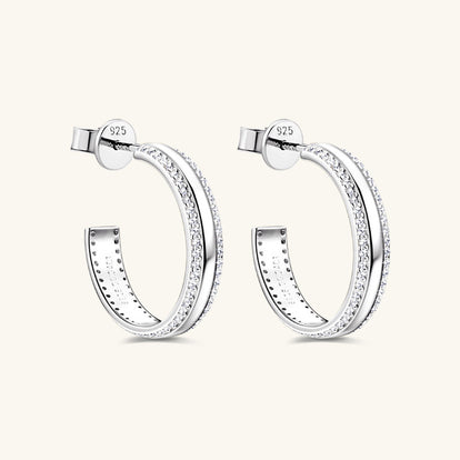 925 Sterling Silver Inlaid Moissanite C-Hoop Earrings - Yvelines’s