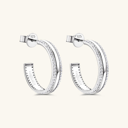 925 Sterling Silver Inlaid Moissanite C-Hoop Earrings - Yvelines’s