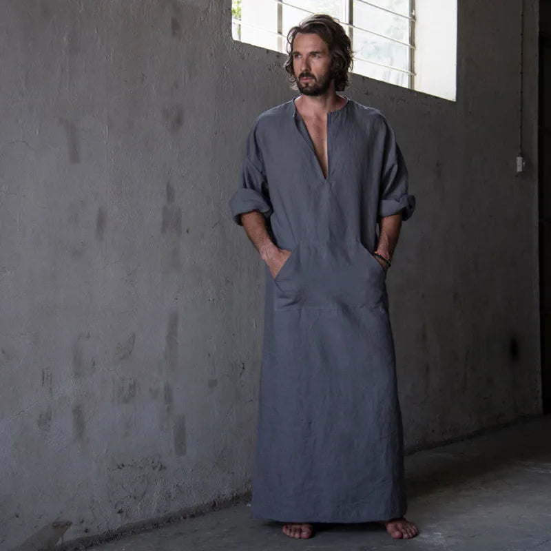 Mens Natural Linen Cotton Ultra Long Floor Length Robes