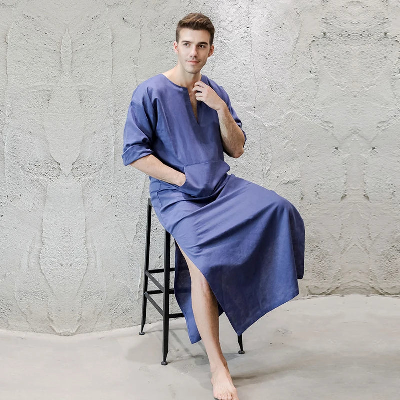 Mens Natural Linen Cotton Ultra Long Floor Length Robes