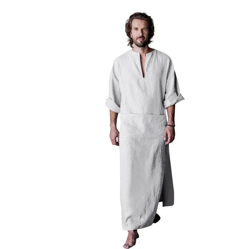 Mens Natural Linen Cotton Ultra Long Floor Length Robes