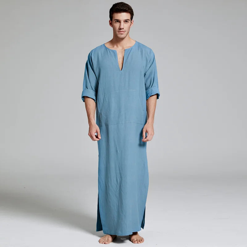 Mens Natural Linen Cotton Ultra Long Floor Length Robes
