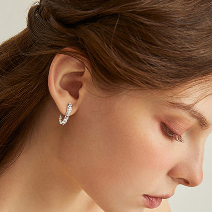 Inlaid Moissanite 925 Sterling Silver C-Hoop Earrings - Yvelines’s